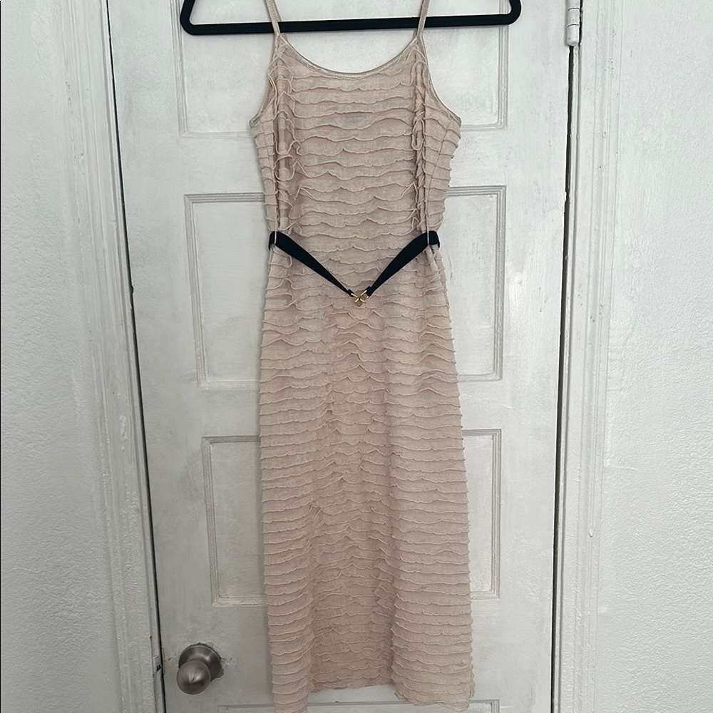 Vero Moda Cream Tan Sheath Midi Dress Spaghetti Strap
